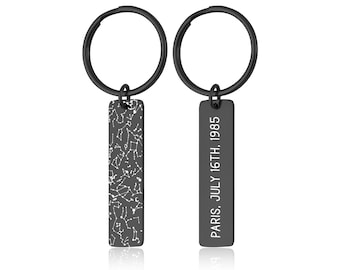 Custom Star Map by Date Keychain, Engraved Keyring, Personalized Anniversary Birthday Gift for Women or Men, Boyfriend or Girlfriend, S-057