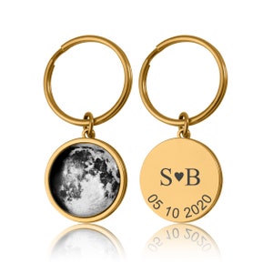 Moon Phase Keychain, Custom Birth Moon Phase By Date Keyring, Personalized Anniversary Birthday Gift For Women, Her, Him, Girlfriend, RP.1