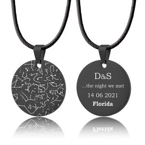 Collier carte des étoiles avec cordon, pendentif noir carte du ciel personnalisée par date, cadeau d'anniversaire personnalisé pour lui, bijoux pour homme, RP.2