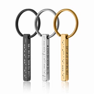 Morse Code Keyring, Secret Message Keychain for Boyfriend or Girlfriend, Personalized Gift for Her or Him, Custom Jewelry 3D Bar Charm, C.2