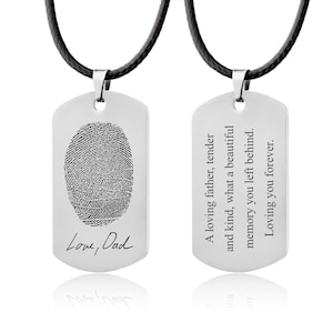 Fingerprint Necklace with Handwritten Message, Pendant With Cord For Him, Custom Memorial Grief Gift For Men, Personalized Keepsake, C.2