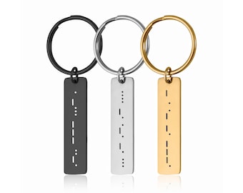 Morse Code Keychain, Secret Message Keyring, Personalized Gift For Her Him Women Men Boyfriend Girlfriend, Custom Jewelry Steel Bar, C.2