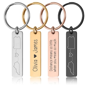 Custom Keychain with Two Locations, Personalized Long Distance Relationship Gift for Boyfriend, Girlfriend Best Friend Engraved Text, C.2