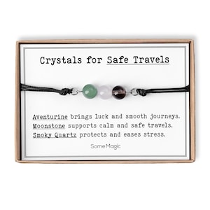 Safe Travels Bracelet – Adjustable Cord Protection Jewelry with Natural Gemstones, Good Luck Gift for Travel, Journey or Road Trip Gift, CGM