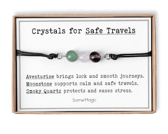 Safe Travels Bracelet - Adjustable Cord Protection Jewelry with Natural Gemstones, Good Luck Gift for Travel, Journey or Road Trip, S-237