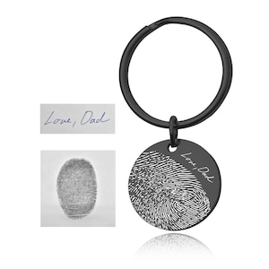 Engraved Fingerprint Keychain with Handwriting or Custom Words, Loss of Father, Grief, Sympathy, Comfort, Memorial Gift, S-029