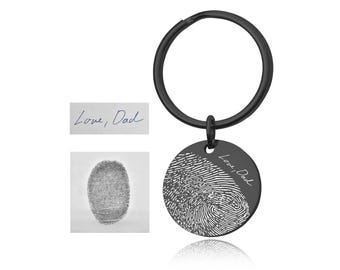Engraved Fingerprint Keychain with Handwriting or Custom Words, Loss of Father, Grief, Sympathy, Comfort, Memorial Gift, S-029