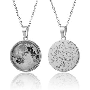 Collier double face, phase de lune personnalisé et collier unique carte des étoiles, cadeau d'anniversaire pour femme, cadeau d'anniversaire personnalisé pour elle, KP.7