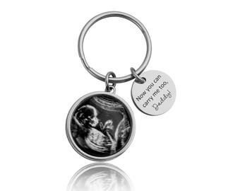 Personalized Baby Ultrasound Keychain, Baby Scan Sonogram Picture Photo Keyring, First Time Father Daddy To Be Gift Pregnancy Expecting, C.1