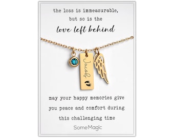 Memorial Miscarriage Gift for Baby Loss, Miscarriage necklace with Angel Wing and Birthstone, Stillborn Keepsake, Bereavement Gift, S-049