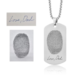 Handwriting and Fingerprint Memorial Necklace for Him, Personalized Keepsake for Men, Loss of Father Pendant for Son, Custom Grief Gift, C.2