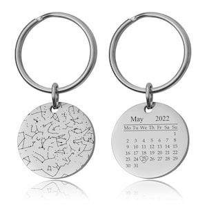 Porte-clés unique carte des étoiles par date avec calendrier, porte-clés ciel nocturne, carte du ciel personnalisée cadeau d'anniversaire pour lui homme petit ami, C.2