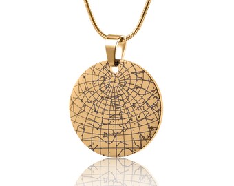 Collier carte du ciel personnalisé, carte des étoiles par date et lieu, bijoux ciel nocturne gravés personnalisés pour femme, cadeau d'anniversaire