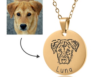 Engraved Pet Portrait from Photo - Personalized Pet Jewelry for Dog Mom - Custom Pet Portrait - Dog Portrait Necklace - Pet Memorial Jewelry