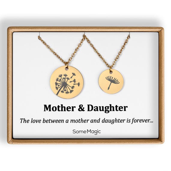 Mother Daughter Necklace Set Dandelion Seed Charms on Gift