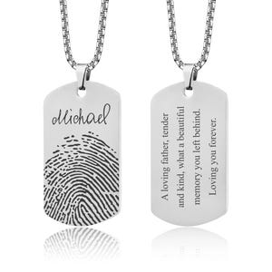 Real Fingerprint and Handwriting Memorial Men Necklace, Personalized Keepsake for Him, Loss of Father Pendant for Son, Custom Grief Gift C.2