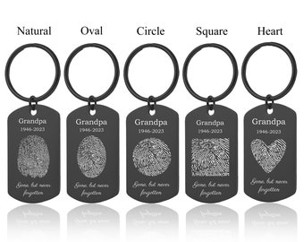 Memorial Keychain With Fingerprint And Name, Date, Custom Text, Personalized Grief Gift, Loss Of Father, Grandmother, Grandfather, C.2