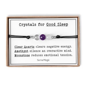 Good Sleep - Natural Gemstone Adjustable Cord Bracelet, Real Mineral Crystal Jewelry with Meaning Card, Calm and Better Sleep Bracelet, CGM