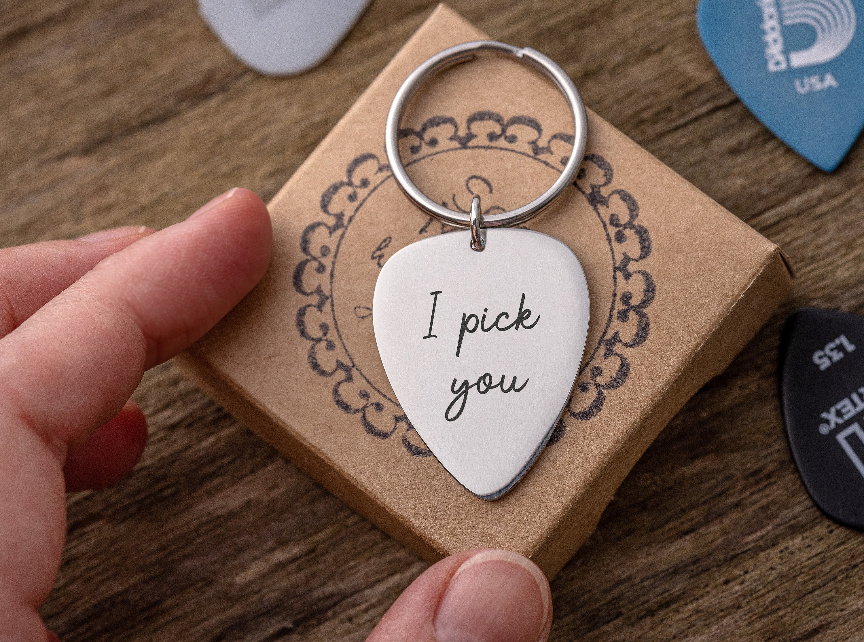 Custom Guitar Pick Keychain, Gift for Boyfriend, Girlfriend