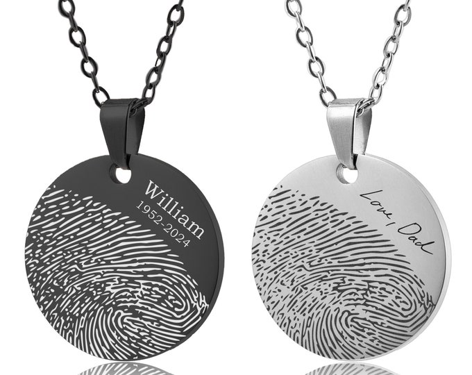 Memorial Necklace With Fingerprint And Handwriting, Laser Engraved Custom Jewelry, Personalized Keepsake Gift, Sympathy Gift, Grief Gift