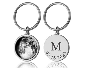 Porte-clés personnalisé phase de lune de naissance, phase de lune par date, cadeau d'anniversaire pour femme, cadeau personnalisé pour elle, maman, fille