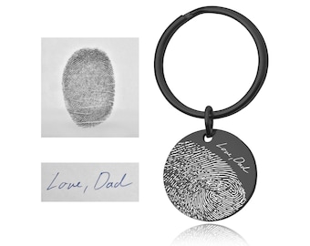 Engraved Fingerprint Keychain With Handwriting Or Custom Words, Loss Of Father, Grief Gift, Sympathy Gift, Comfort Gift, Memorial Gift, C.2