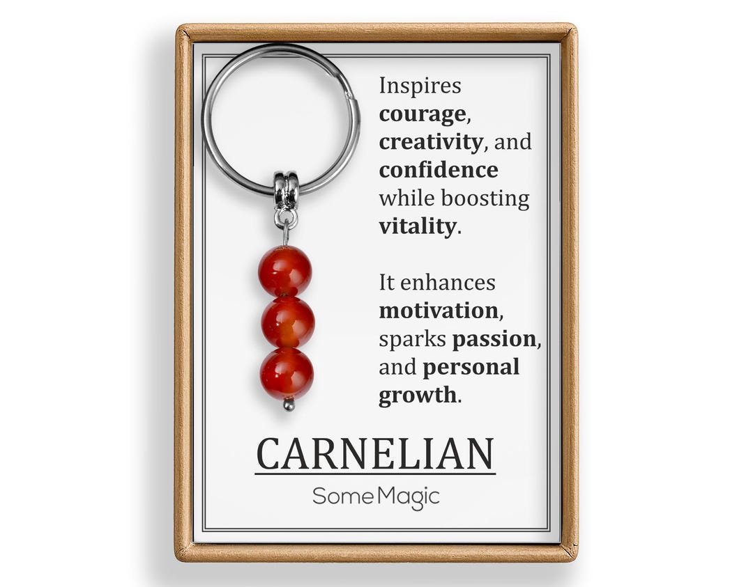 Carnelian Gemstone Keychain - Authentic Mineral Crystal Red Keyring ...
