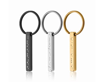 Morse Code Keychain, Secret Message Keyring, 4 Sided 3D Bar Keyring, Personalized Gift for Her or Him, Custom Jewelry for Boyfriend, S-061
