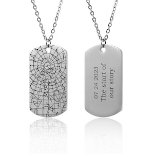 Collar con placa de identificación con mapa estelar por fecha para hombre, regalo para novio, regalo de primer aniversario, regalo de primer año, regalo de cumpleaños personalizado para él, colgante, KP.4