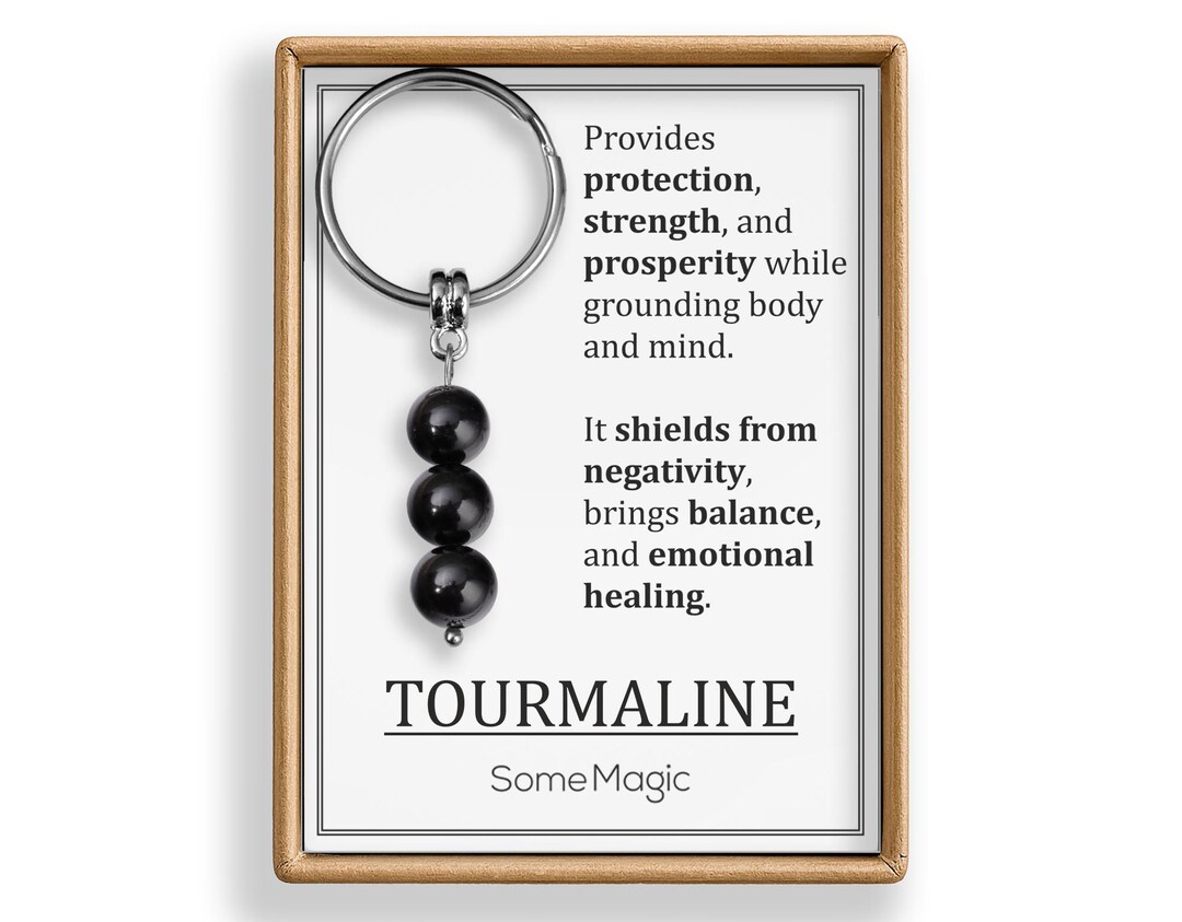 Tourmaline Gemstone Keychain - Authentic Mineral Crystal Black Keyring ...