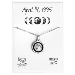 Custom Moon Phase Necklace, Personalized Pendant with Engraved Date, Celestial Birthday Jewelry for Women, Anniversary Gift for Her, KP.7