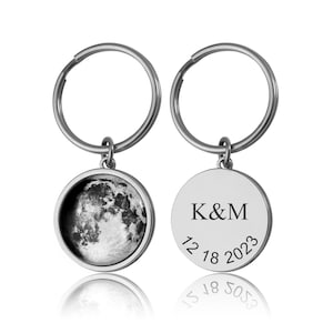 Moon Phase By Date Keychain, Custom Birth Moon Phase Keyring, Personalized Anniversary Birthday Gift For Women, Her, Him, Men Boyfriend RP.1