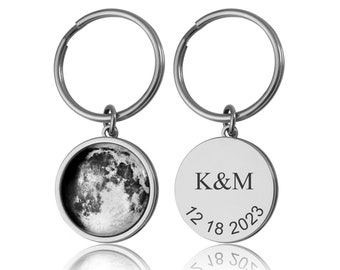 Moon Phase By Date Keychain, Custom Birth Moon Phase Keyring, Personalized Anniversary Birthday Gift For Women, Her, Him, Men Boyfriend RP.1