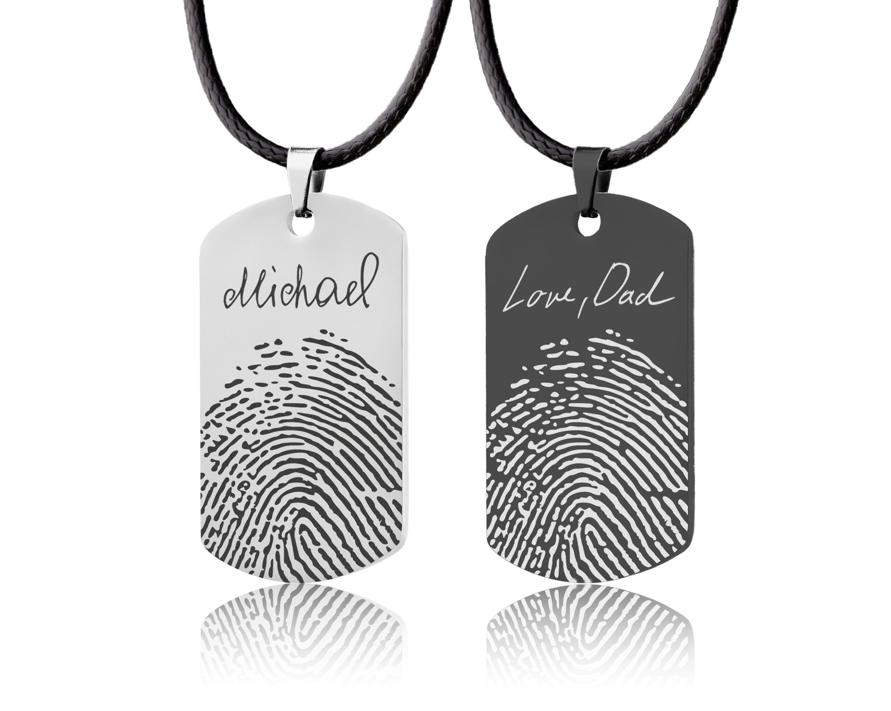 Men Necklace With Actual Fingerprint And Handwriting, Custom Memorial Grief Gift For Him, Loss Of Father, Son, Personalized Keepsake, C.2