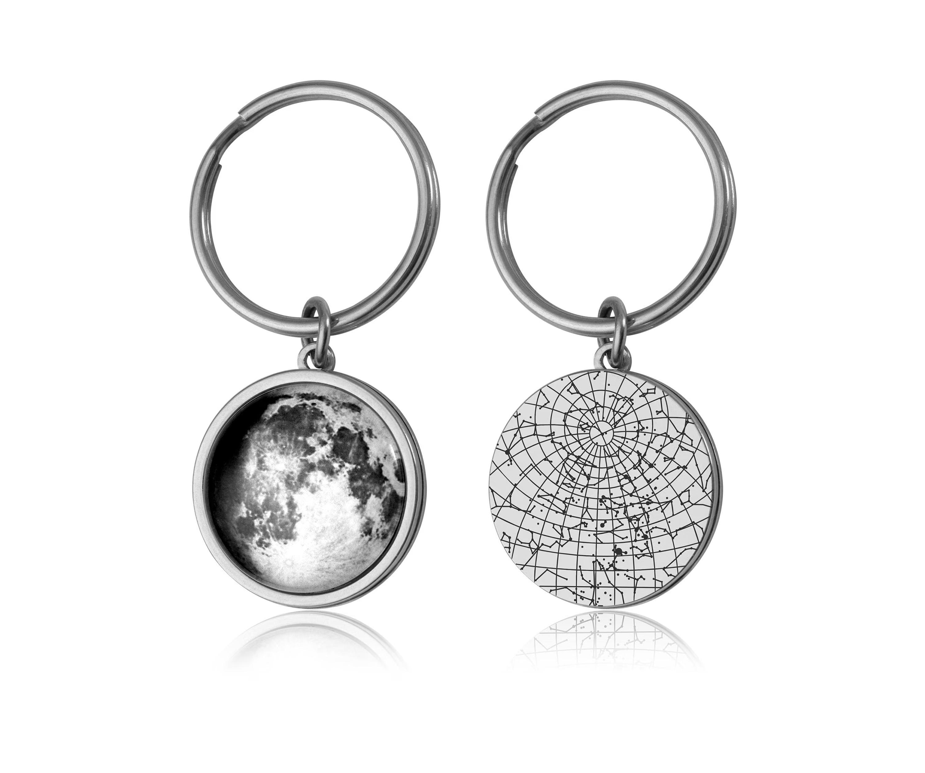 Star Map and Moon Phase by Date Keychain, Two Sided Keyring, Custom ...