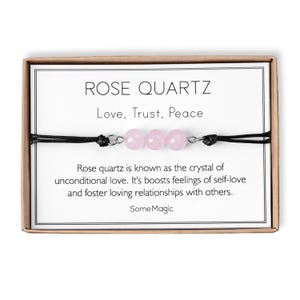 Rose Quartz Cord Bracelet - Adjustable Pink Crystal Jewelry for Love, Compassion & Healing - Real Gemstone Birthday Gift for Her or Him, MGM