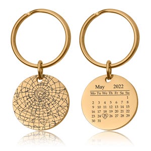Portachiavi con mappa stellare personalizzata per data, portachiavi con cielo notturno con calendario inciso, regalo di compleanno per lei, anniversario e mappa stellare personalizzata, C.2
