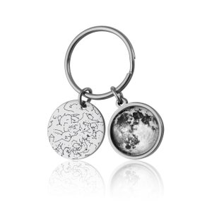 Unieke sterrenkaart en aangepaste sleutelhanger maanfase, aangepaste sleutelhanger geboorte maanfase, gepersonaliseerd jubileumcadeau voor haar hem mannen vrouwen, RP.1