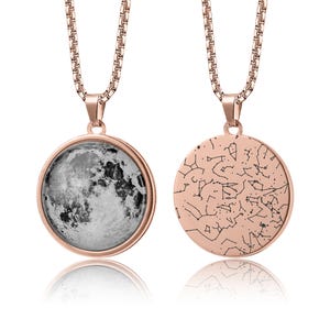 Collier personnalisé phases de lune et carte des étoiles par date pour femme, cadeau d'anniversaire personnalisé pour elle, carte du ciel pour petite amie, RP.1