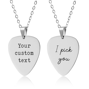 Custom Guitar Pick Necklace, Personalized Gift For Boyfriend, Girlfriend, Guitarist, Musician or Music Lover, Engraved Silver Jewelry, KP.2
