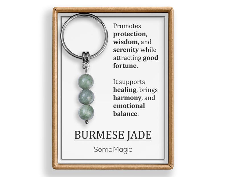 Burmese Jade Gemstone Keychain - Authentic Green Mineral Crystal ...