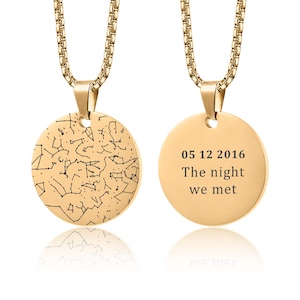 Colar com Mapa Estelar por Data, Joia com Mapa Estelar Personalizado Gravado, Pingente Personalizado de Céu Noturno, Aniversário Masculino, Presente de Aniversário, RP.2