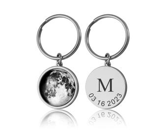 Custom Birth Moon Phase Keychain, Moon Phase by Date Keyring, Anniversary Birthday Gift for Women, Personalized Gift for Her, S-004