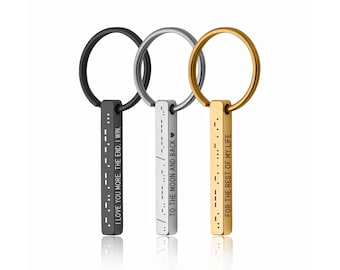 Morse Code Keyring, Secret Message Keychain, Personalized Gift for Her Him Women Men Boyfriend Girlfriend, Custom Jewelry 3D Bar, C.2