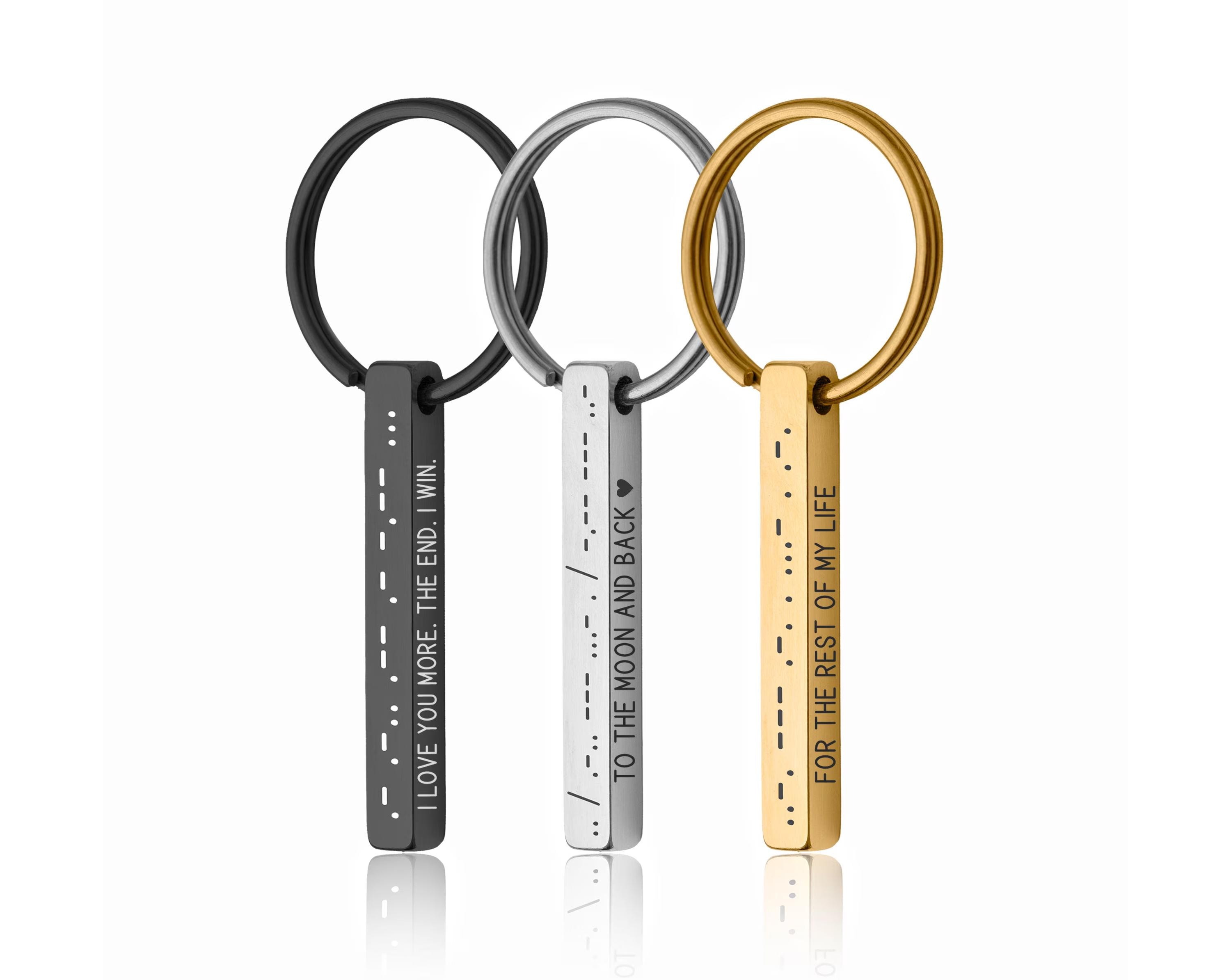 Morse Code Keyring, Secret Message Keychain, Personalized Gift for Her Him Women Men Boyfriend Girlfriend, Custom Jewelry 3D Bar, C.2