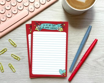 1 Bloc note 4 x 6 pouces , notes ,la vie est faite de petits bonheurs, rouge, coeur