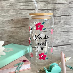 Teacher can glass, teacher's life, flowers, with bamboo lid and straw, teacher, cup, school, gift, end of class