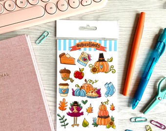 Glossy vinyl sticker sheet, autumn theme, pumpkin, thanksgiving, illustrations stickers