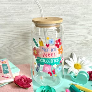 Verre canette éducatrice avec couvercle en bambou et paille, garderie , tasse, cadeau, fin d'année
