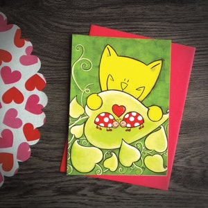 Valentine's Day cards theme, cat, ladybugs, heart